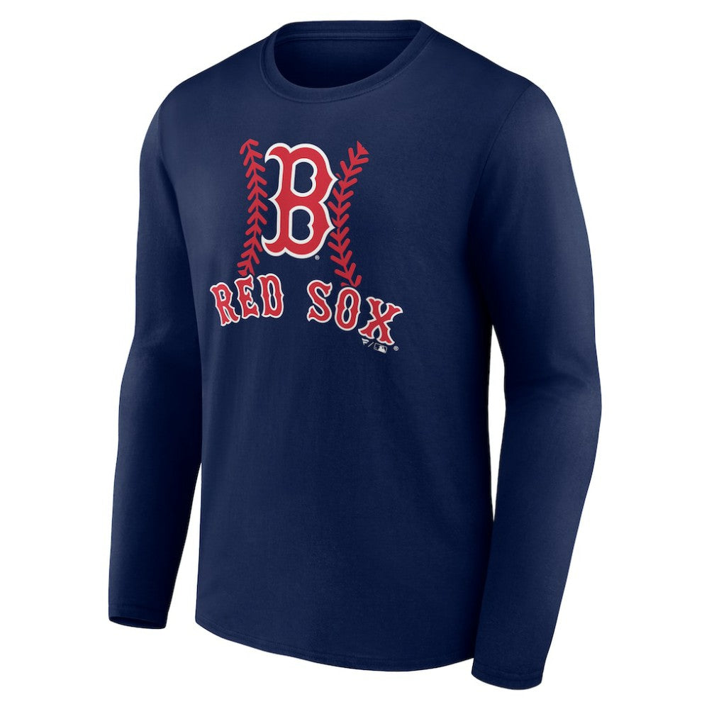 Boston Red Sox Personalized Name & Number Fastball Long Sleeve T-Shirt - Navy - MLB Sale
