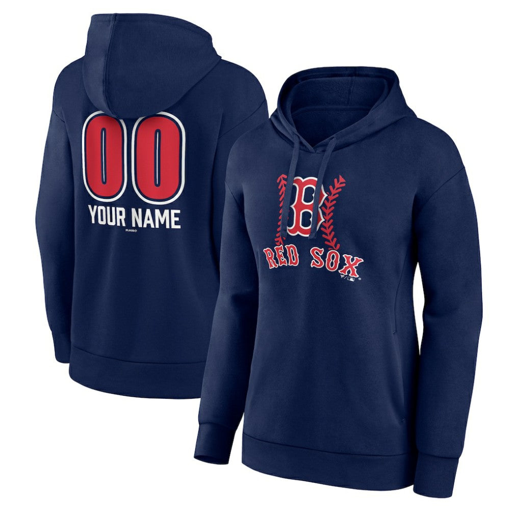 Boston Red Sox Women's Personalized Name & Number Fastball Pullover Hoodie - Navy - MLB Lifestyle