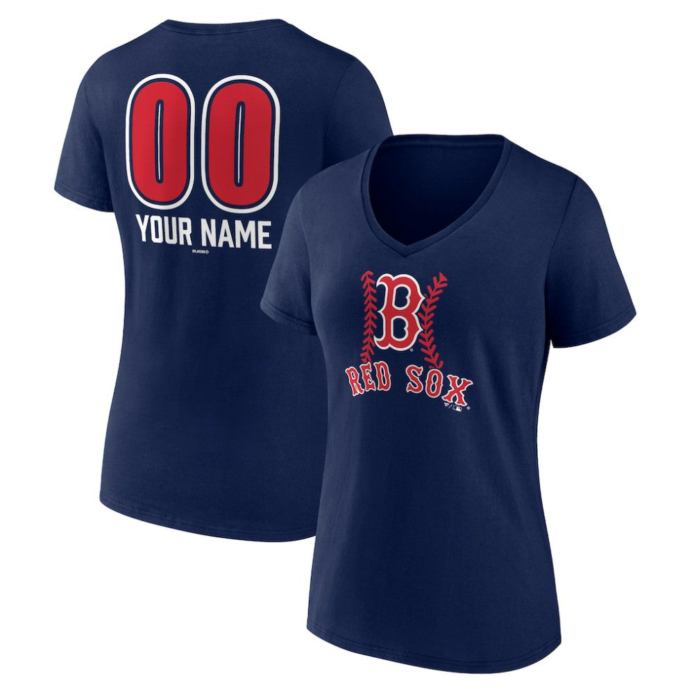 Boston Red Sox Women's Personalized Name & Number Fastball V-Neck T-Shirt - Navy - MLB on Sale