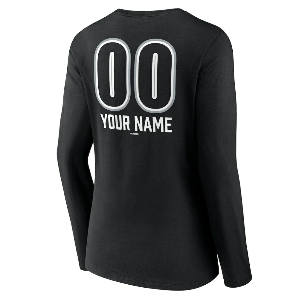 Chicago White Sox Women's Personalized Name & Number Fastball Long Sleeve V-Neck T-Shirt - Black - MLB Lifestyle