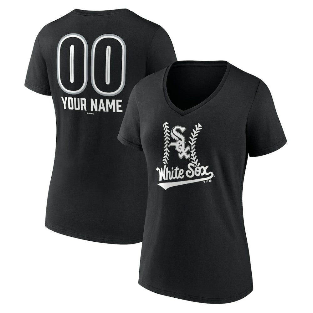 Chicago White Sox Women's Personalized Name & Number Fastball V-Neck T-Shirt - Black - MLB Discount