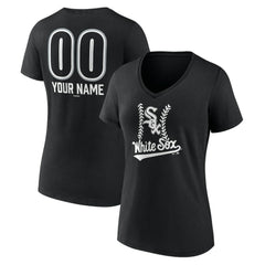 Chicago White Sox Women's Personalized Name & Number Fastball V-Neck T-Shirt - Black - MLB Discount