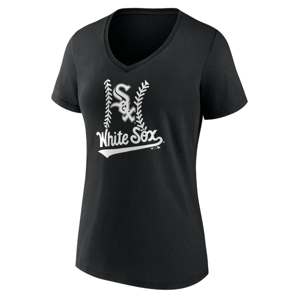 Chicago White Sox Women's Personalized Name & Number Fastball V-Neck T-Shirt - Black - MLB Discount