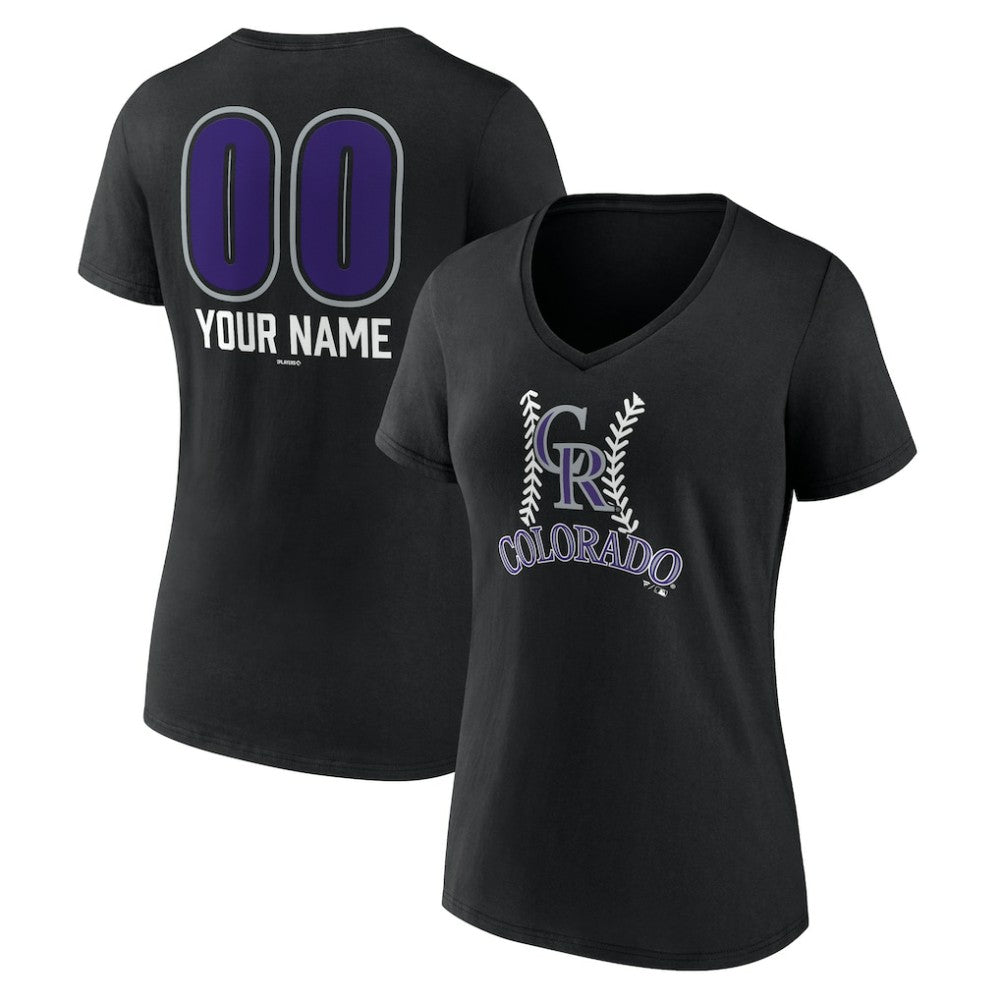 Colorado Rockies Women's Personalized Name & Number Fastball V-Neck T-Shirt - Black - MLB Online