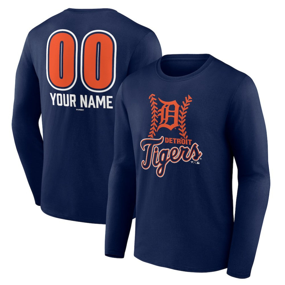 Detroit Tigers Personalized Name & Number Fastball Long Sleeve T-Shirt - Navy - MLB Sale