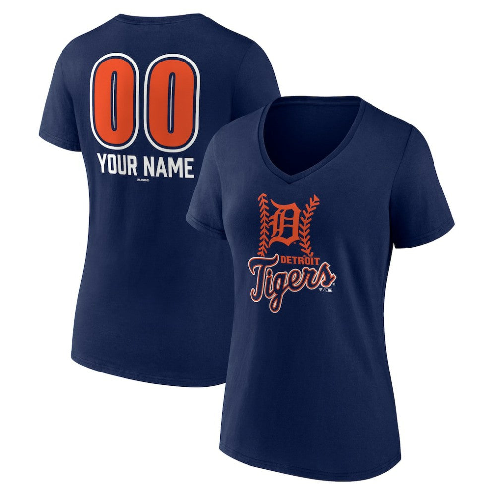 Detroit Tigers Women's Personalized Name & Number Fastball V-Neck T-Shirt - Navy - MLB on Sale