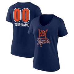 Detroit Tigers Women's Personalized Name & Number Fastball V-Neck T-Shirt - Navy - MLB on Sale