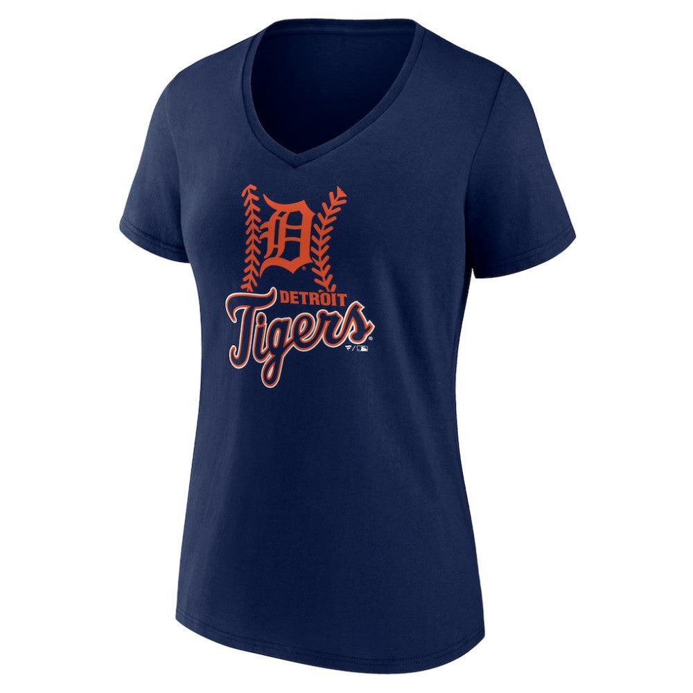Detroit Tigers Women's Personalized Name & Number Fastball V-Neck T-Shirt - Navy - MLB on Sale
