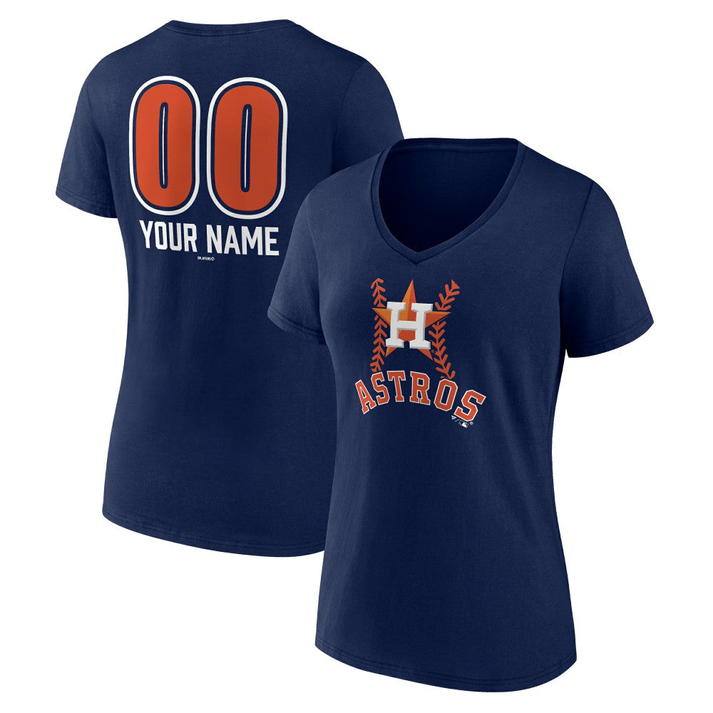 Houston Astros Women's Personalized Name & Number Fastball V-Neck T-Shirt - Navy - MLB Lifestyle