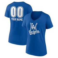 Los Angeles Dodgers Women's Personalized Name & Number Fastball V-Neck T-Shirt - Royal - MLB Lifestyle