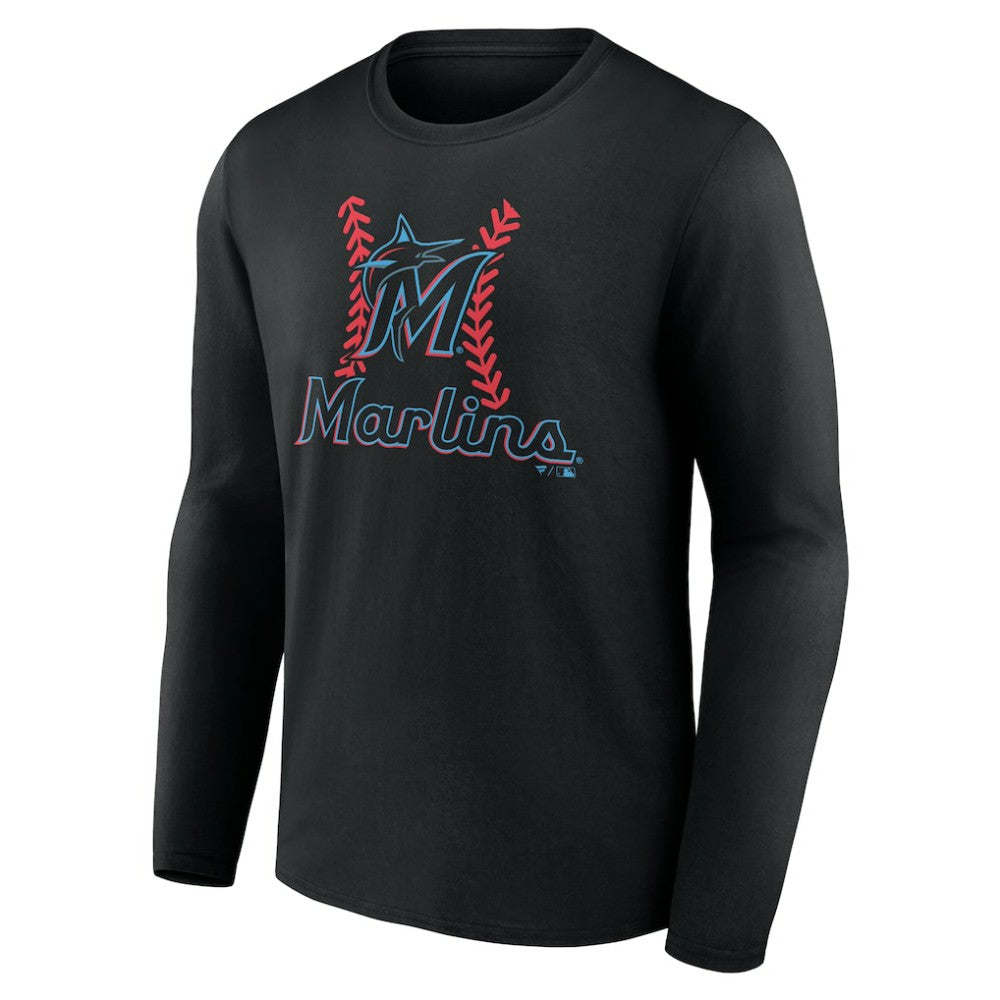 Miami Marlins Personalized Name & Number Fastball Long Sleeve T-Shirt - Black - MLB Sale