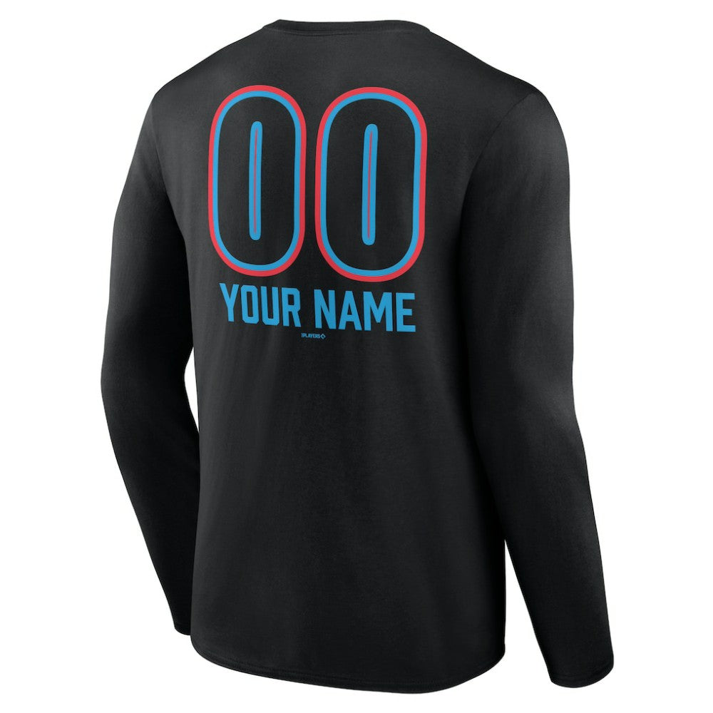 Miami Marlins Personalized Name & Number Fastball Long Sleeve T-Shirt - Black - MLB Sale