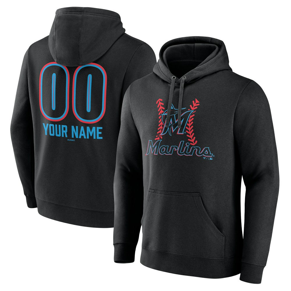 Miami Marlins Personalized Name & Number Fastball Pullover Hoodie - Black - MLB Online