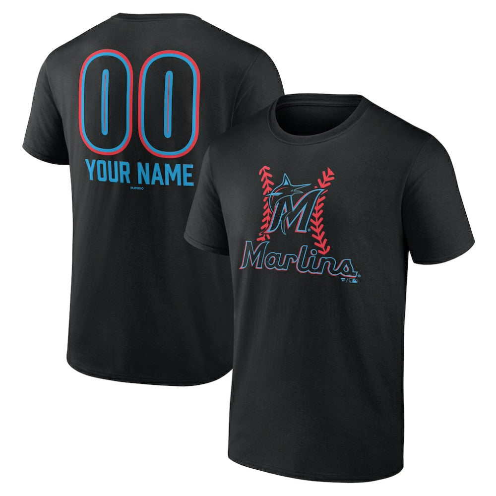 Miami Marlins Personalized Name & Number Fastball T-Shirt - Black - MLB Lifestyle