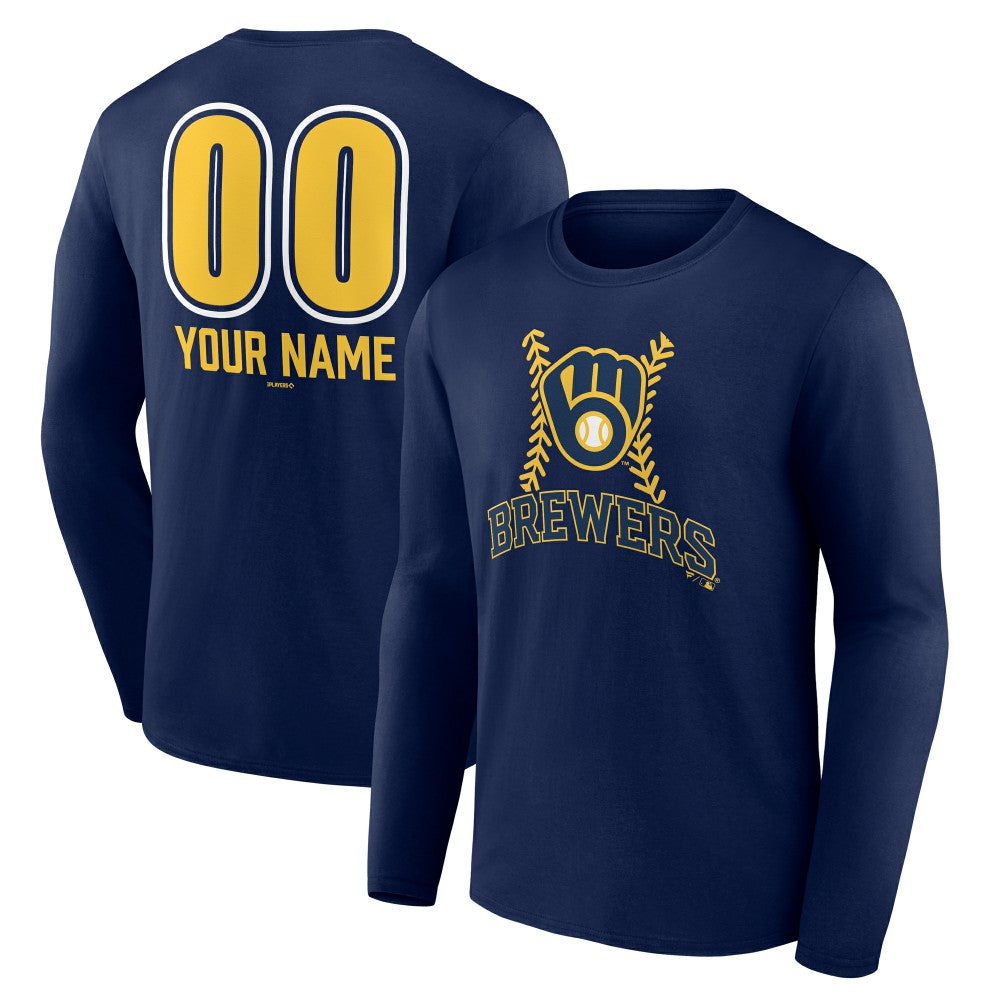 Milwaukee Brewers Personalized Name & Number Fastball Long Sleeve T-Shirt - Navy - MLB Online
