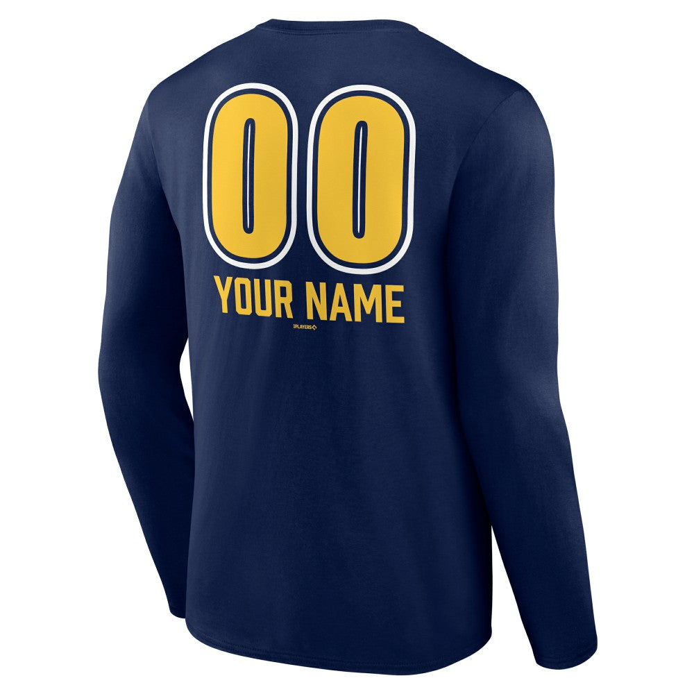 Milwaukee Brewers Personalized Name & Number Fastball Long Sleeve T-Shirt - Navy - MLB Online