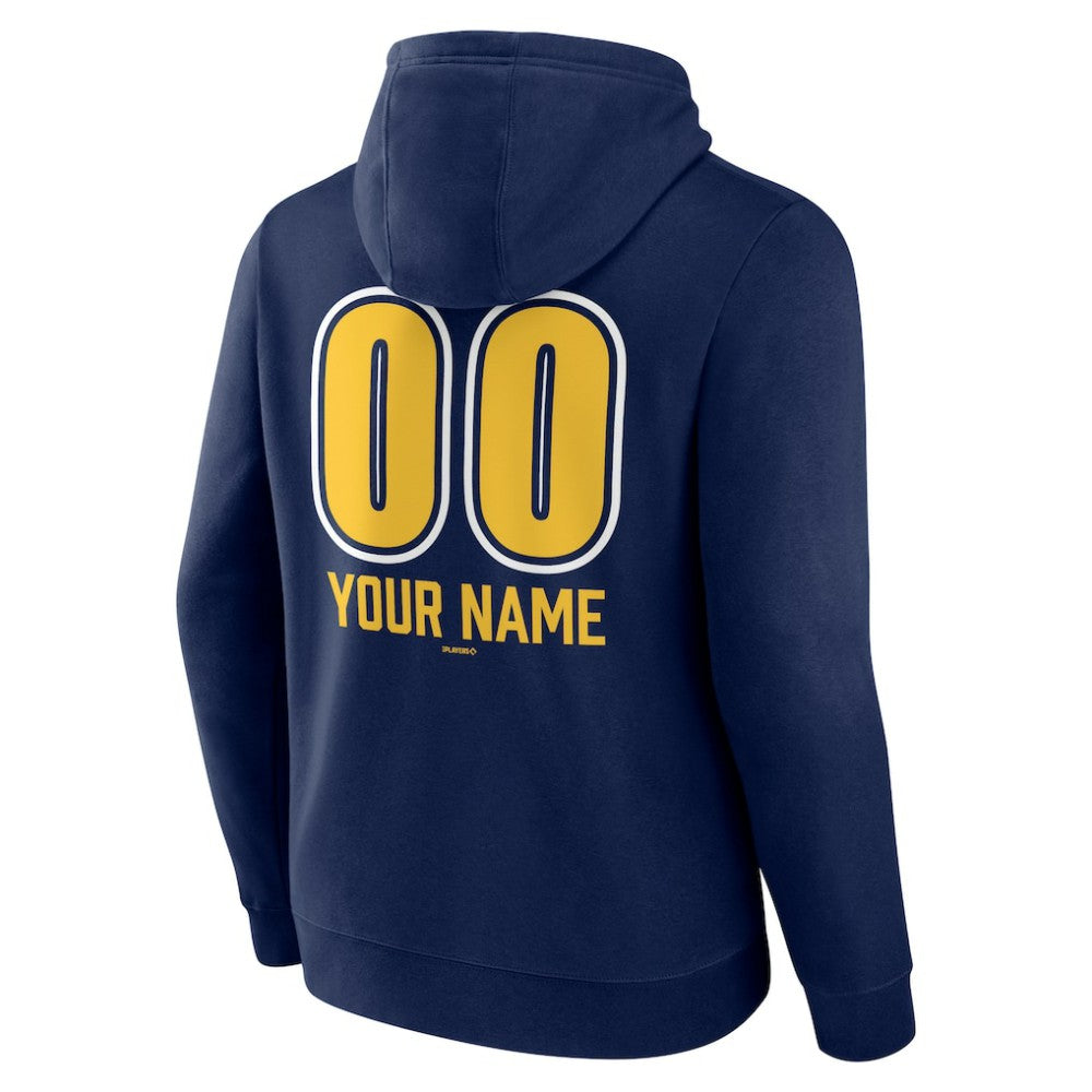 Milwaukee Brewers Personalized Name & Number Fastball Pullover Hoodie - Navy - MLB Lifestyle