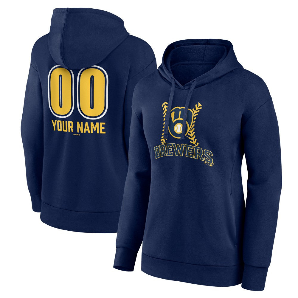 Milwaukee Brewers Women's Personalized Name & Number Fastball Pullover Hoodie - Navy - MLB Lifestyle