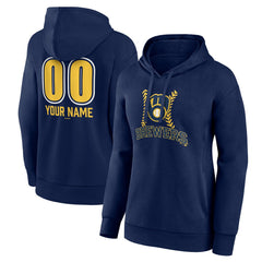 Milwaukee Brewers Women's Personalized Name & Number Fastball Pullover Hoodie - Navy - MLB Lifestyle