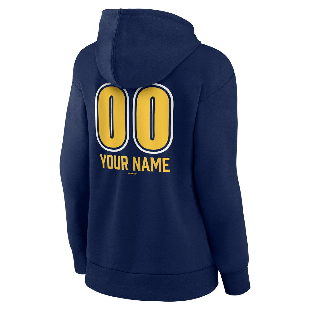 Milwaukee Brewers Women's Personalized Name & Number Fastball Pullover Hoodie - Navy - MLB Lifestyle