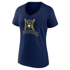 Milwaukee Brewers Women's Personalized Name & Number Fastball V-Neck T-Shirt - Navy - MLB Discount