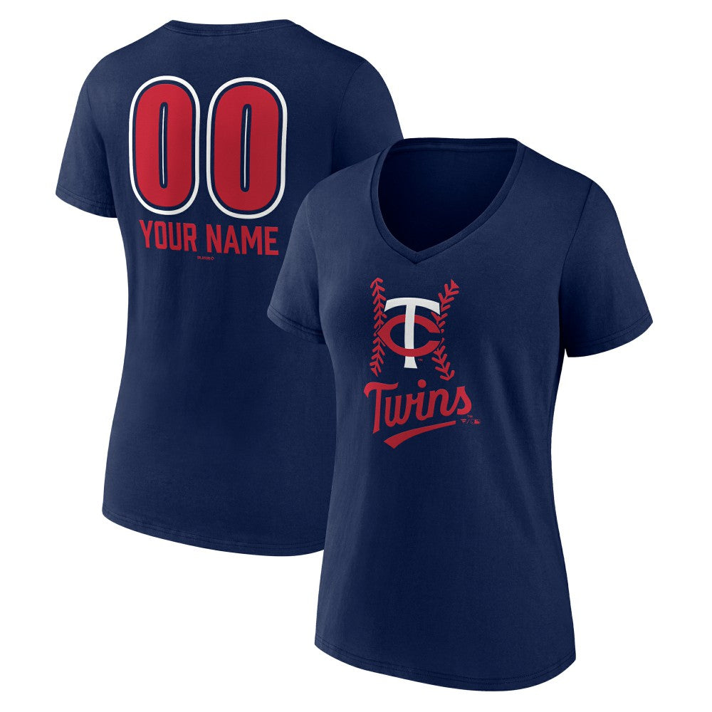 Minnesota Twins Women's Personalized Name & Number Fastball V-Neck T-Shirt - Navy - MLB on Sale