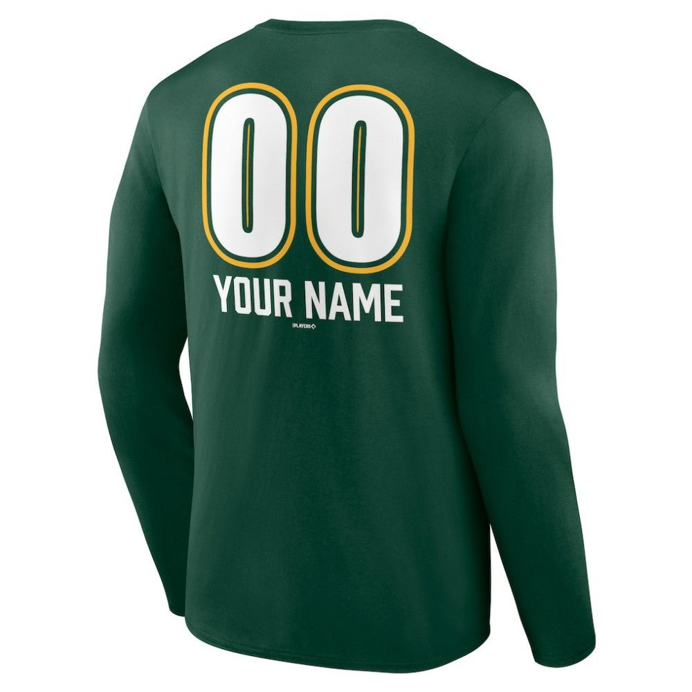 Athletics Personalized Name & Number Fastball Long Sleeve T-Shirt - Green - MLB Discount