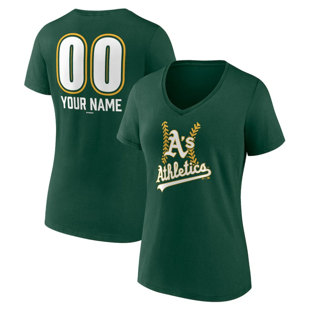 Athletics Women's Personalized Name & Number Fastball V-Neck T-Shirt - Green - MLB Sale