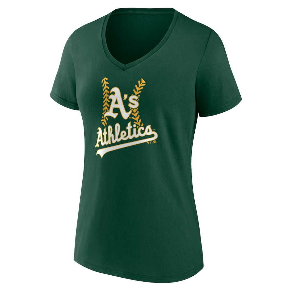 Athletics Women's Personalized Name & Number Fastball V-Neck T-Shirt - Green - MLB Sale