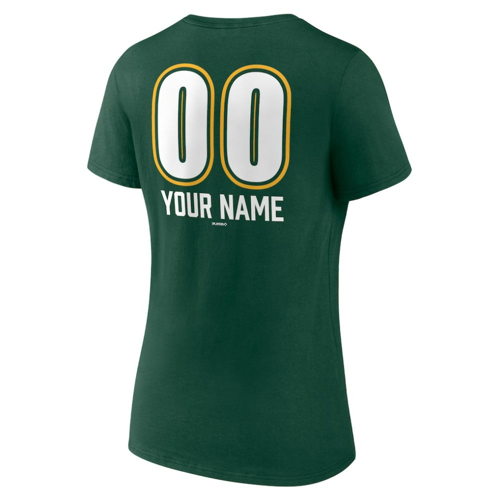 Athletics Women's Personalized Name & Number Fastball V-Neck T-Shirt - Green - MLB Sale