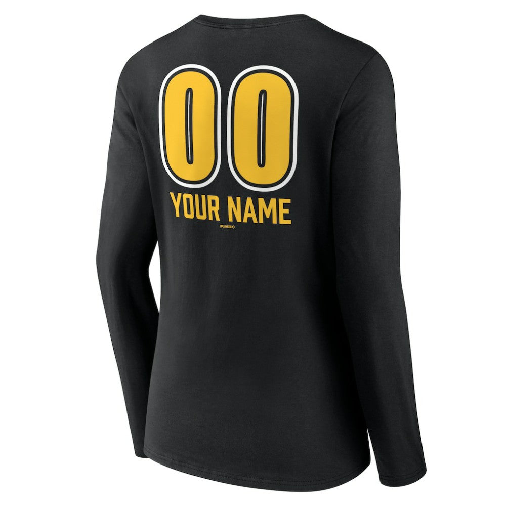 Pittsburgh Pirates Women's Personalized Name & Number Fastball Long Sleeve V-Neck T-Shirt - Black - MLB Sale