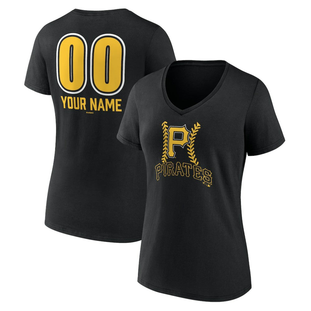 Pittsburgh Pirates Women's Personalized Name & Number Fastball V-Neck T-Shirt - Black - MLB Lifestyle