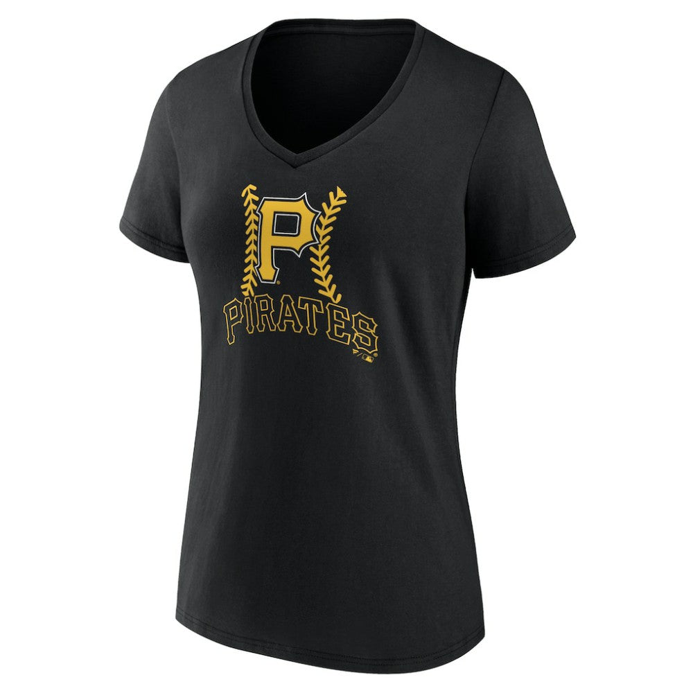 Pittsburgh Pirates Women's Personalized Name & Number Fastball V-Neck T-Shirt - Black - MLB Lifestyle