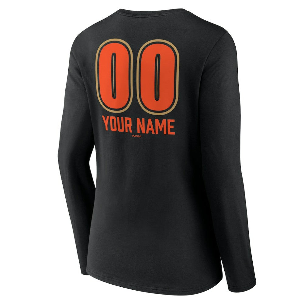 San Francisco Giants Women's Personalized Name & Number Fastball Long Sleeve V-Neck T-Shirt - Black - MLB Sale