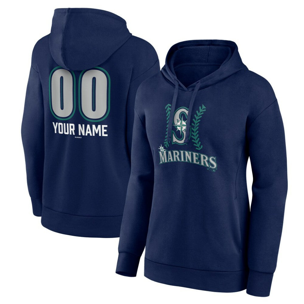 Seattle Mariners Women's Personalized Name & Number Fastball Pullover Hoodie - Navy - MLB Sale
