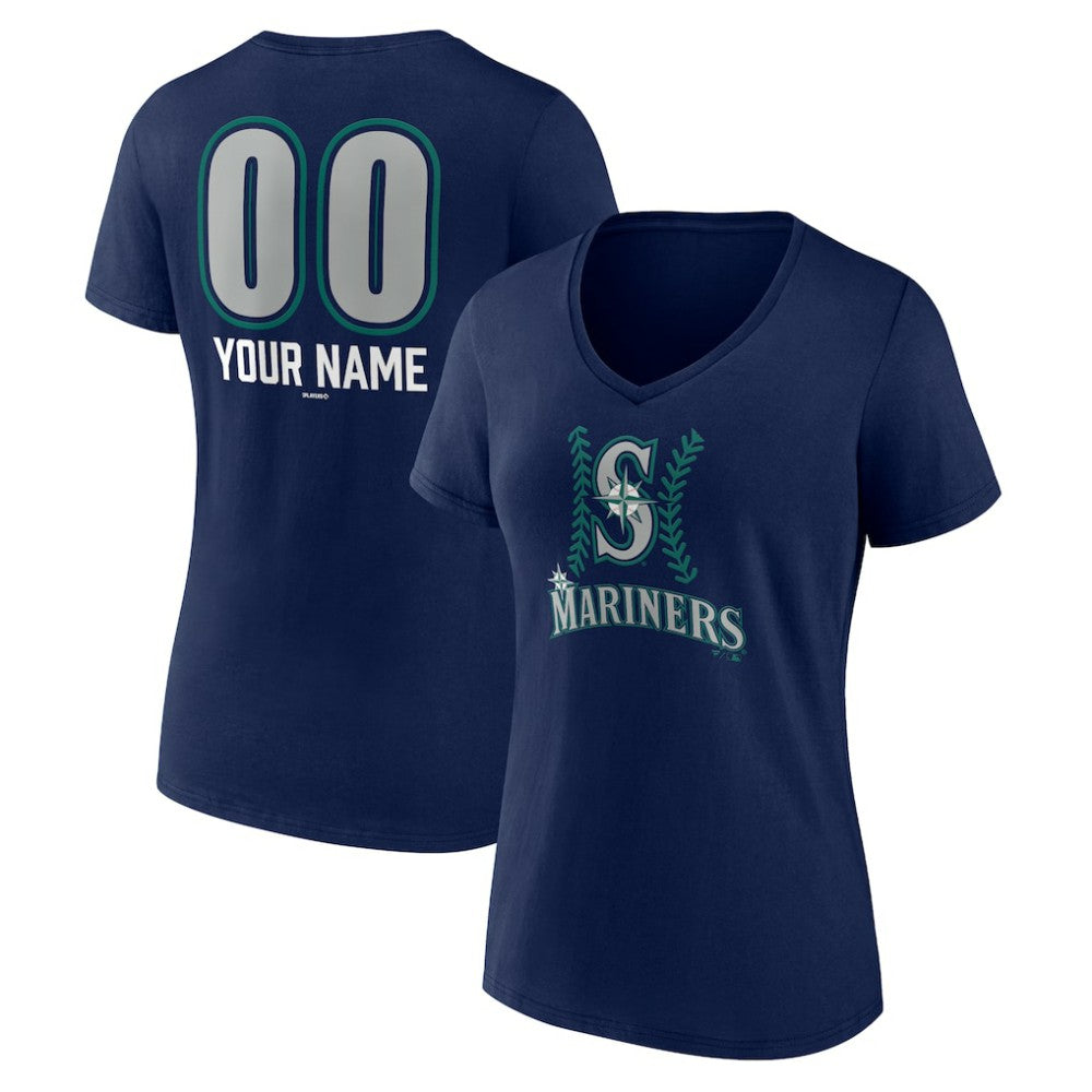 Seattle Mariners Women's Personalized Name & Number Fastball V-Neck T-Shirt - Navy - MLB Online