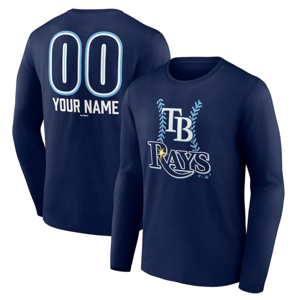 Tampa Bay Rays Personalized Name & Number Fastball Long Sleeve T-Shirt - Navy - MLB Discount