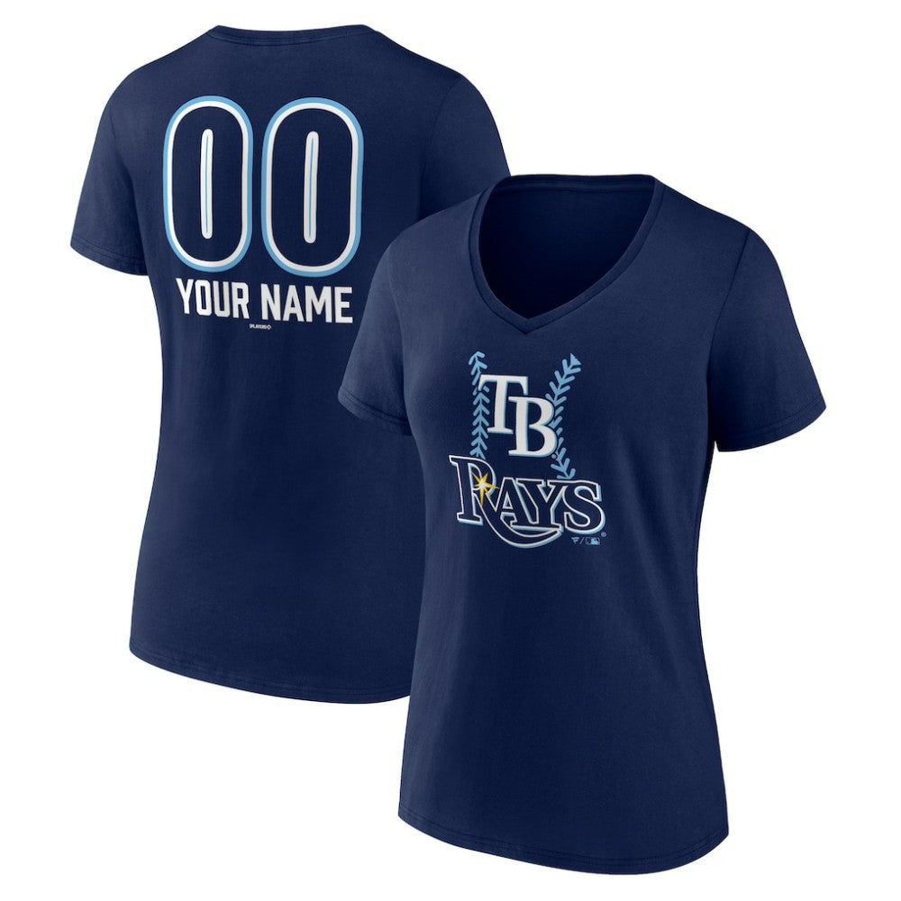 Tampa Bay Rays Women's Personalized Name & Number Fastball V-Neck T-Shirt - Navy - MLB Discount