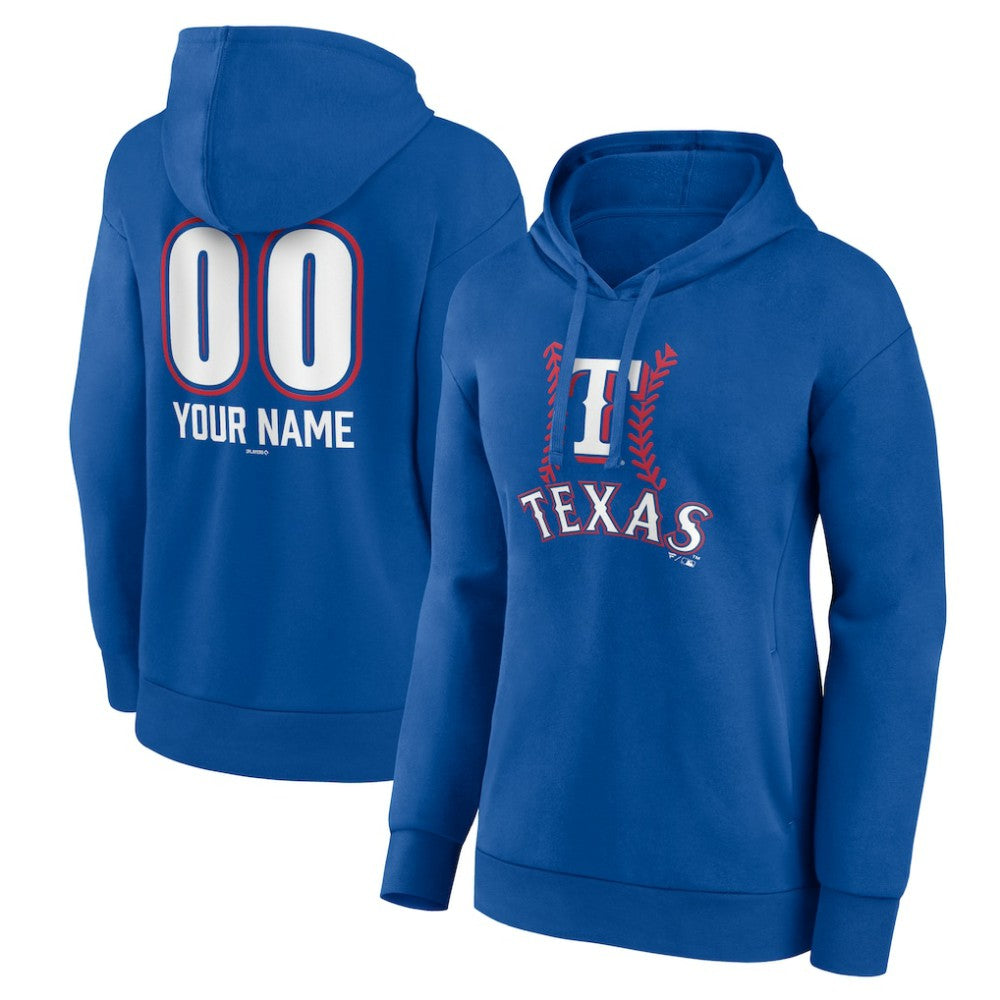 Texas Rangers Women's Personalized Name & Number Fastball Pullover Hoodie - Royal - MLB on Sale