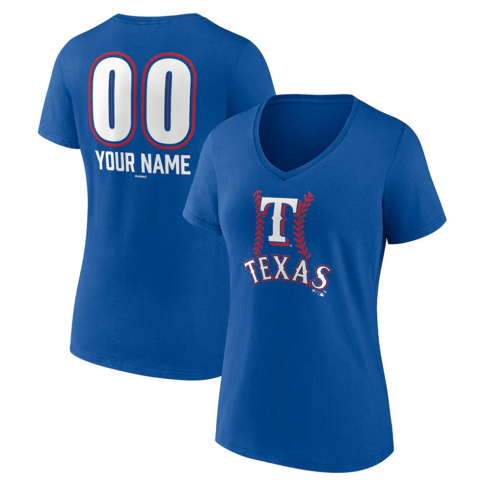 Texas Rangers Women's Personalized Name & Number Fastball V-Neck T-Shirt - Royal - MLB Online