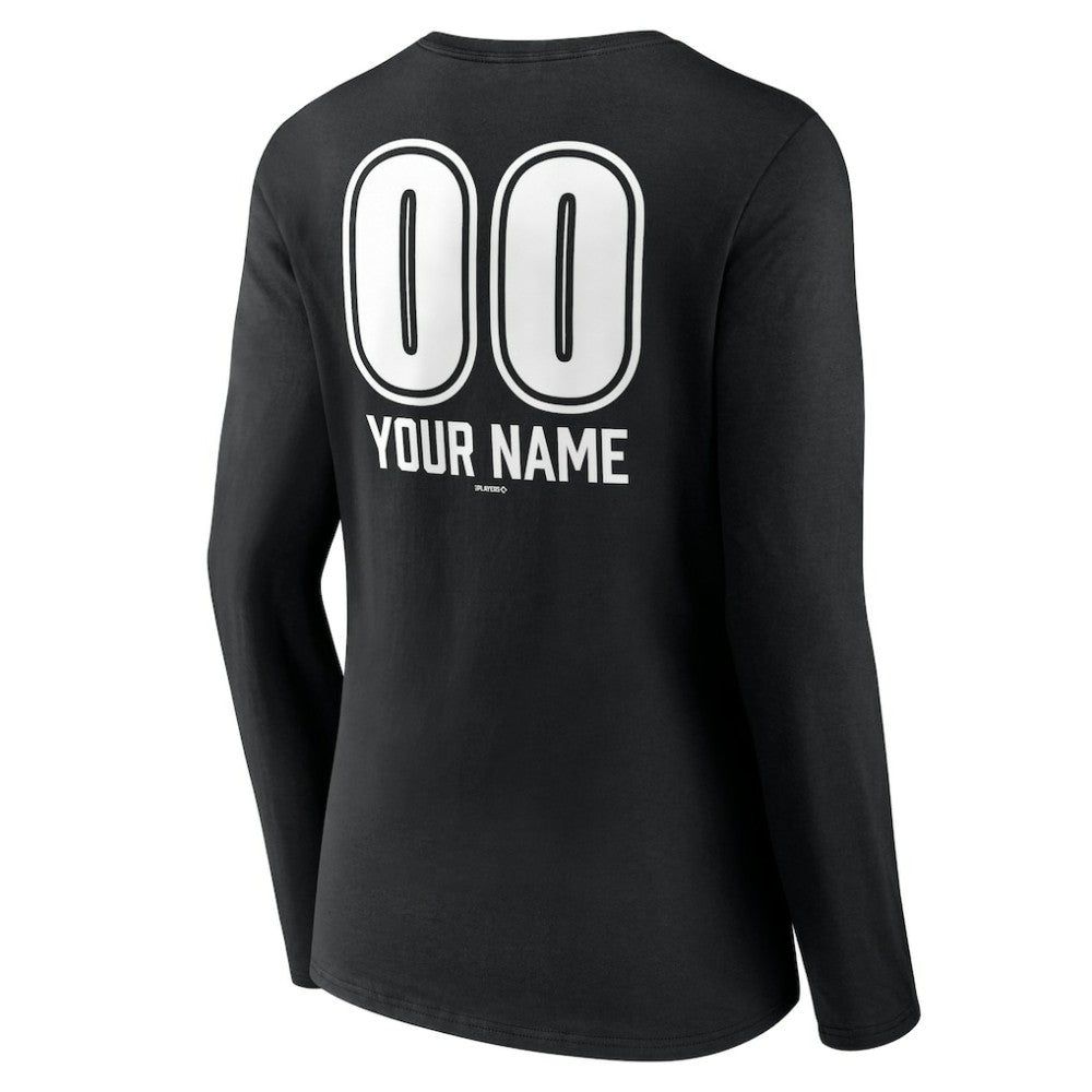 Los Angeles Dodgers Women's Personalized Name & Number Fastball Long Sleeve V-Neck T-Shirt - Black - MLB Discount