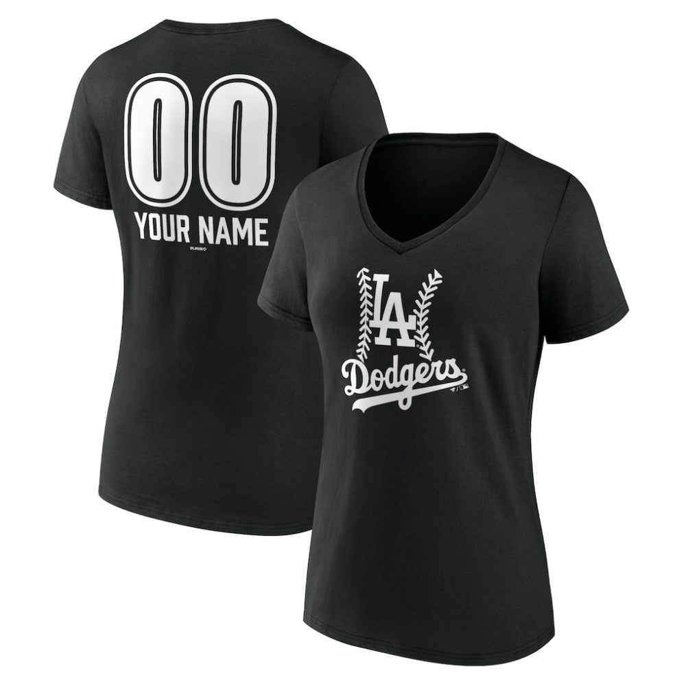 Los Angeles Dodgers Women's Personalized Name & Number Fastball V-Neck T-Shirt - Black - MLB on Sale