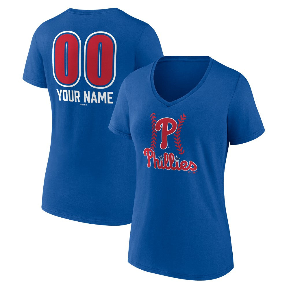 Philadelphia Phillies Women's Personalized Name & Number Fastball V-Neck T-Shirt - Royal - MLB Discount