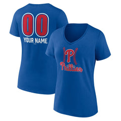 Philadelphia Phillies Women's Personalized Name & Number Fastball V-Neck T-Shirt - Royal - MLB Discount