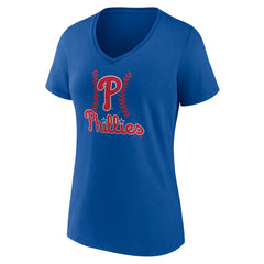 Philadelphia Phillies Women's Personalized Name & Number Fastball V-Neck T-Shirt - Royal - MLB Discount