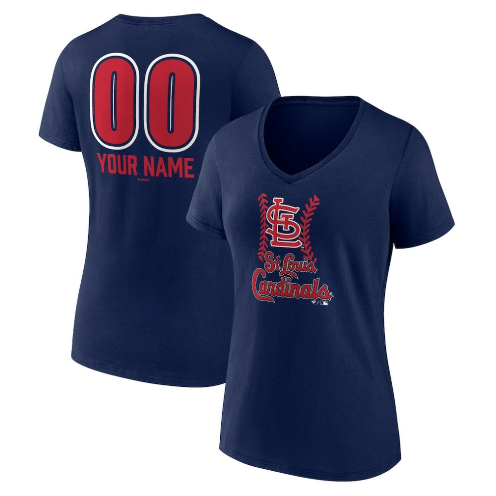 St. Louis Cardinals Women's Personalized Name & Number Fastball V-Neck T-Shirt - Navy - MLB Discount
