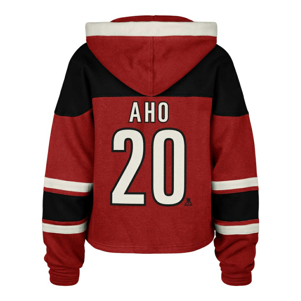 Sebastian Aho Carolina Hurricanes '47 Women's Superior Lacer Cropped Pullover Hoodie - Red - NHL 201253399