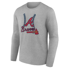 Atlanta Braves Personalized Name & Number Fastball Long Sleeve T-Shirt - Gray - MLB Lifestyle