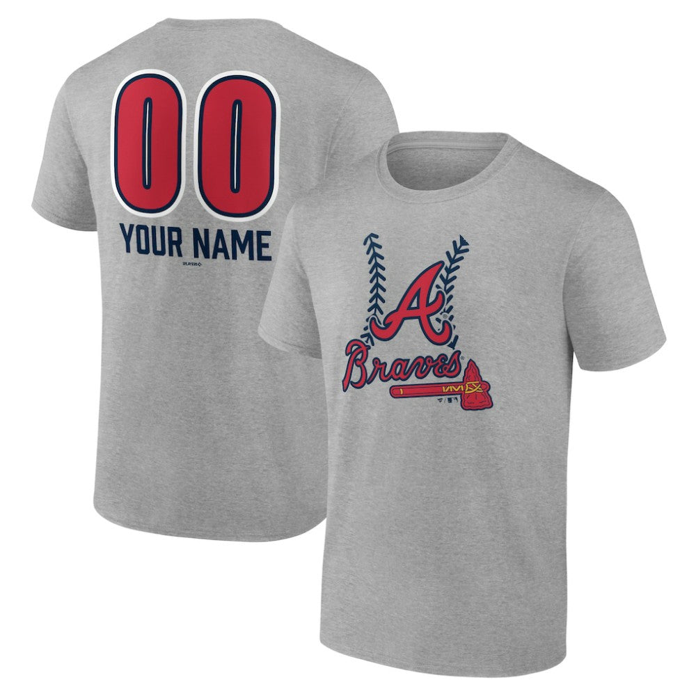 Atlanta Braves Personalized Name & Number Fastball T-Shirt - Heather Gray - MLB Sale