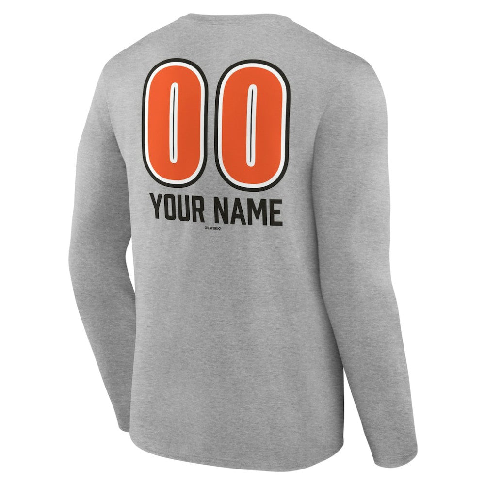 Baltimore Orioles Personalized Name & Number Fastball Long Sleeve T-Shirt - Gray - MLB Lifestyle